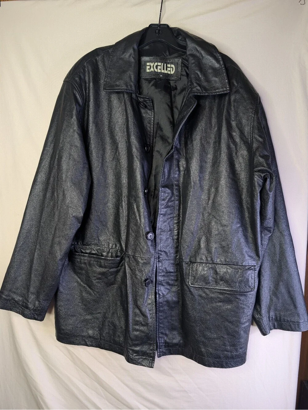 Excelled Black Leather Jacket with Polyester Lining